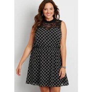 Maurices plus size plaid chiffon dress with crocheted yoke 1X